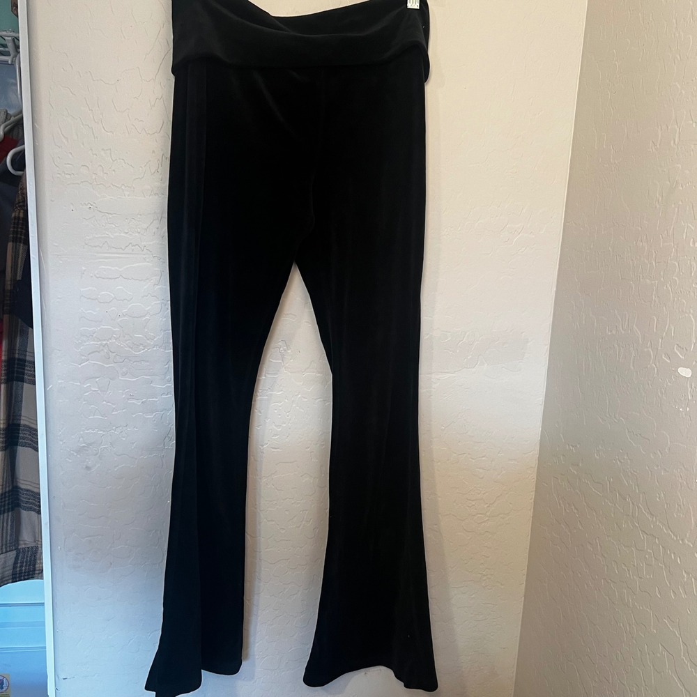 Forever 21 Black Velour Flare Pants Fold Over Waistband Small